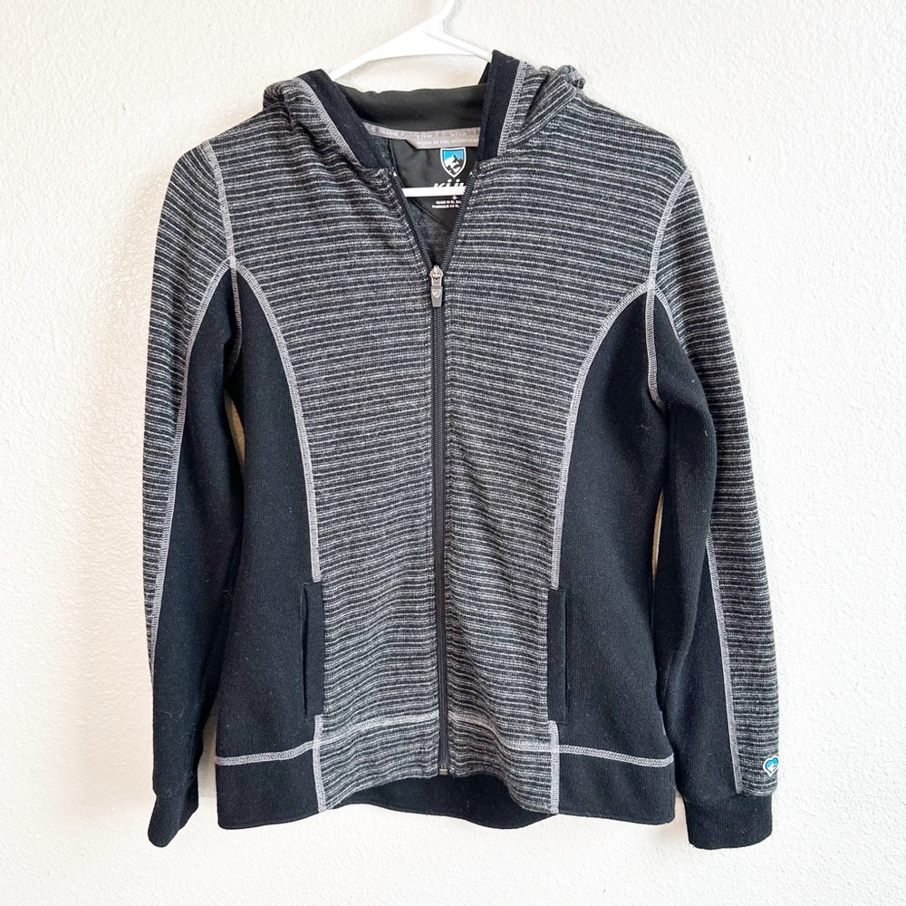 Kuhl Chianti Fleece Wool Blend Full Zip Sweater Jacket Black Gray Women’s Small